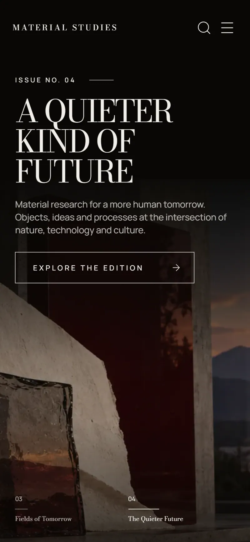 Material Studies home page on a phone